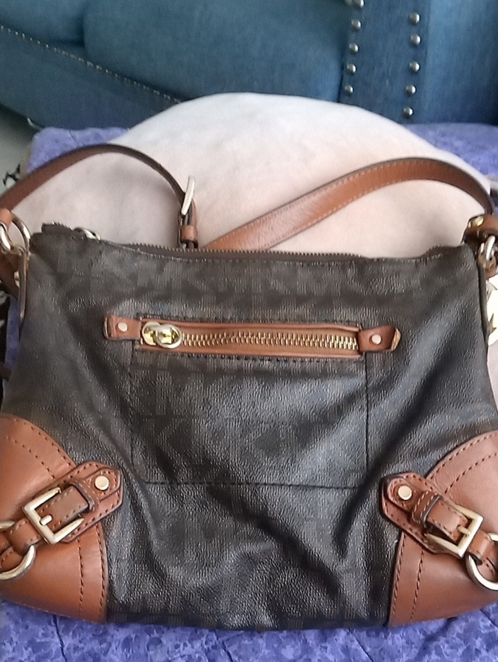 Michael Kors Black and Brown Leather-Trim Crossbody Bag